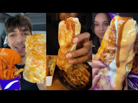 TIKTOK TACO BELL MUKBANG COMPILATION GRILLED CHEESE BURRITO CRUNCHWRAP FRIES HARD SHELL TACOS SOFT 