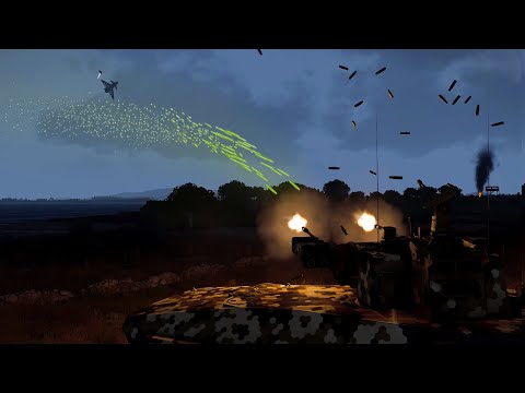 ArmA 3 - Anti-Air Tank firing at Fighter Jet - Green Tracer - PGZ95 m. - Simulation
