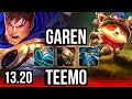 GAREN vs TEEMO (TOP) | 2.5M mastery, 1500+ games, 6 solo kills | KR Diamond | 13.20