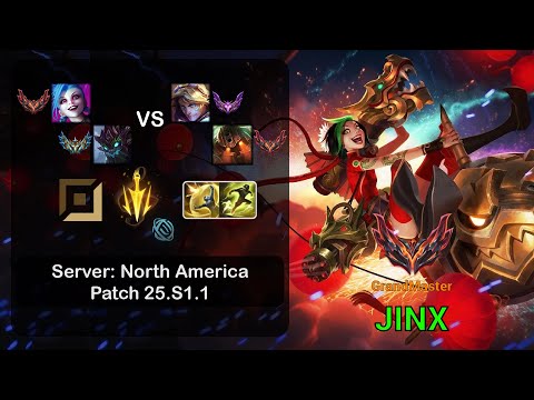 Jinx ADC + Maokai vs Ezreal + Nautilus - NA GrandMaster - Patch 25.S1.1
