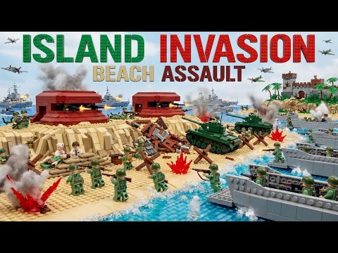 LEGO Island Invasion - GREEN Marines Storm RED Beach - Epic D-Day Style Landing Battle 🏖️💥