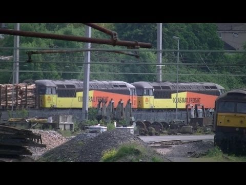 Colas 56087+56105. 6J37 WCML Logs. Carnforth. 17/06/13