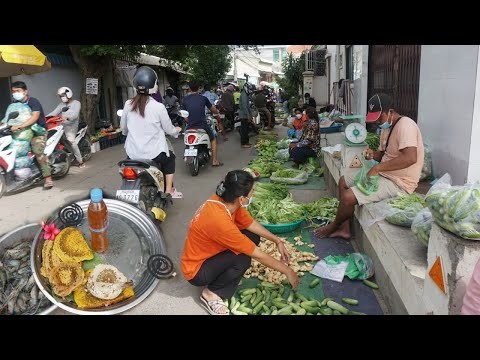 Morning Food Market Scene @Phsa Takmao Thmey - Walk Around Street Food at Takmao Market
