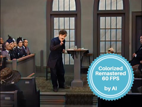 [Colorized - 60FPS by AI] Charlie Chaplin - The Pilgrim - The Sermon Scene
