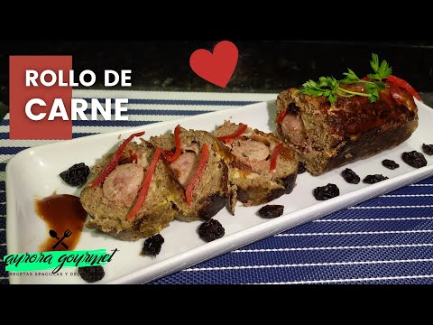 ROLLO DE CARNE MOLIDA RELLENO DE JAMÓN, QUESO, CHOIZO Y UVAS PASAS, Receta Super Fácil y Deliciosa