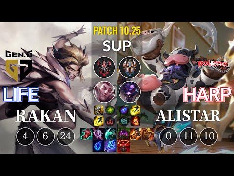 GEN Life Rakan vs KT Harp Alistar Sup - KR Patch 10.25