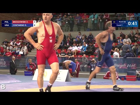 Round 1 FS - 97 kg: Z. BRZOZOWSKI (POL) df. S. CONTARINO (USA) by TF, 13-3