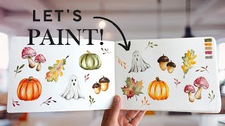 Watercolor Autumn Sketchbook Spread | Easy Tutorial | Paint with me!