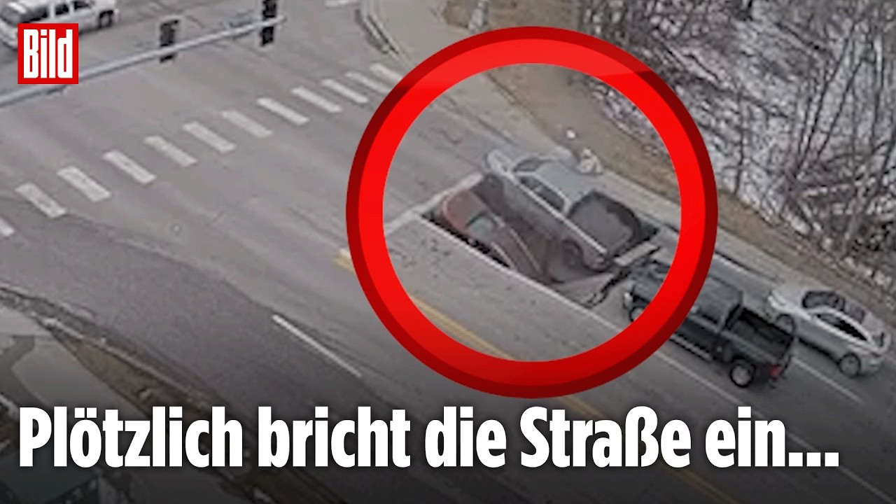 Schock-Moment auf Straße: Erdloch verschluckt zwei Autos in Sekunden