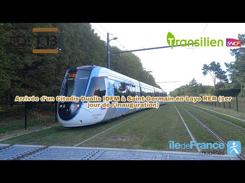 [Tramway T13] Arrivée d'un Citadis Dualis à Saint-Germain-en-Laye RER (1er jour de l'inauguration)