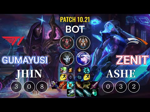 T1 Gumayusi Jhin vs HLE Zenit Ashe Bot - KR Patch 10.21