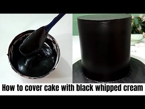 How to cover cake with a thin layer of black whipped cream #blackcolour