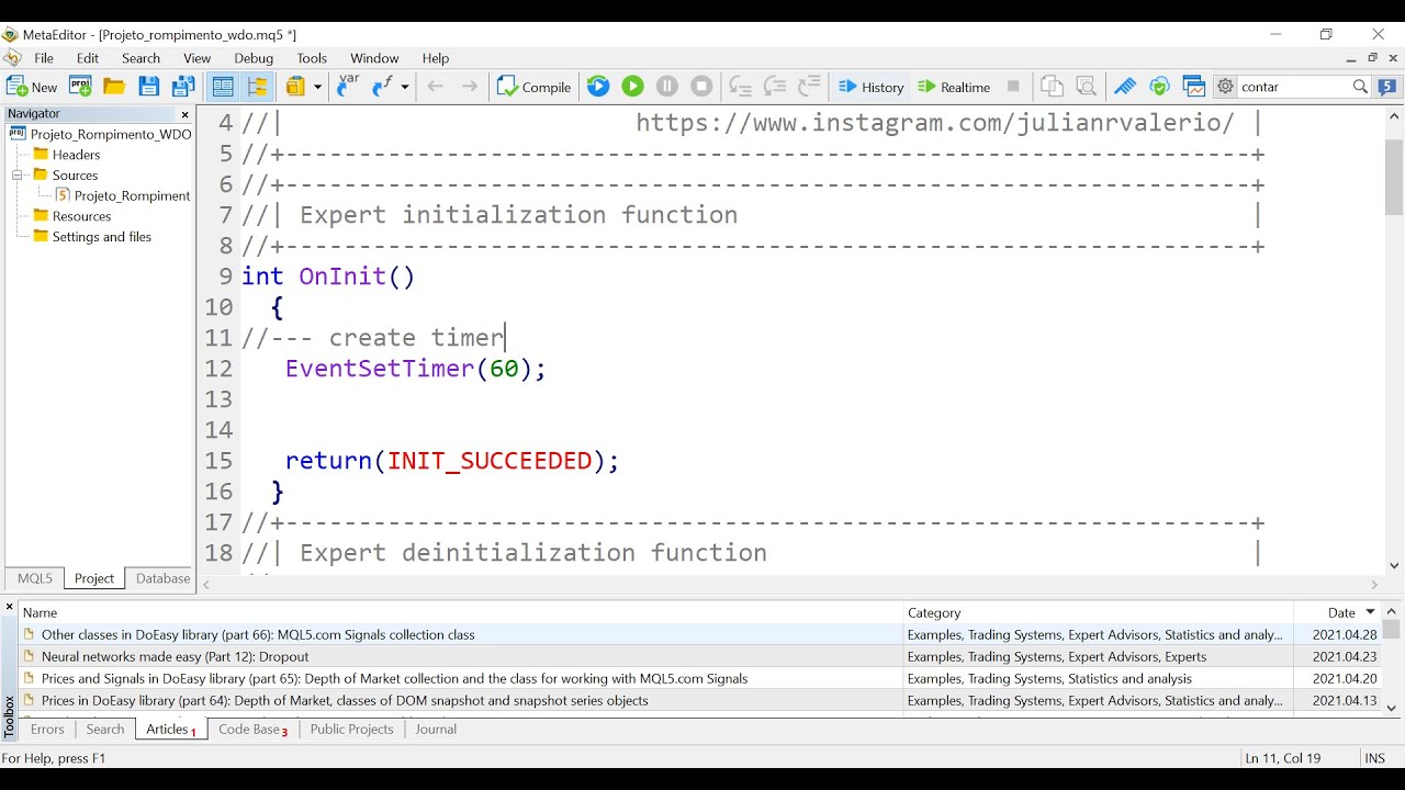 Aula 01 - Programação MQL5 - MetaTrader 5 (Projeto Rompimento)