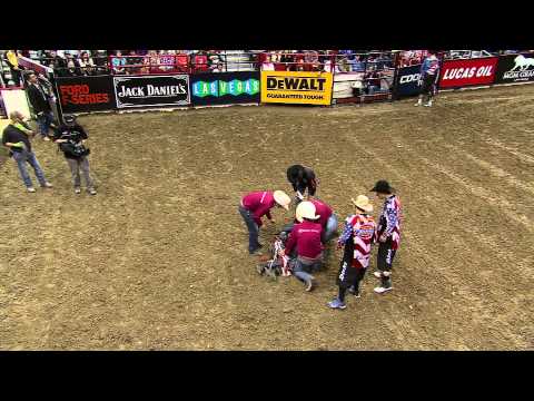 WRECK: Kasey Hayes takes a hit from  Panda Trax (PBR)