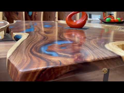 NTS 1360 - blue river dining table in one piece timber