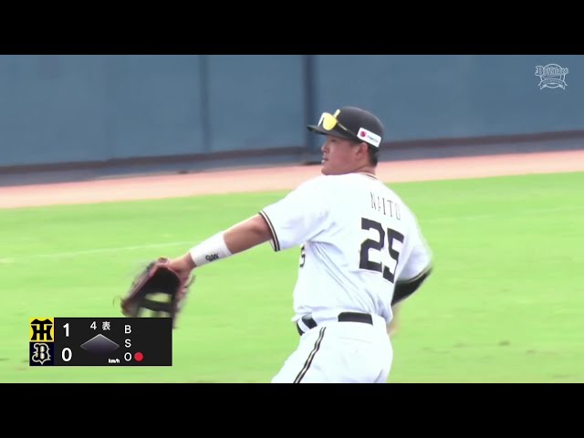 【ファーム】バファローズ・内藤鵬 三遊間の打球に腕を伸ばして追いつき一回転スロー!! 2025年7月11日 オリックス・バファローズ 対 阪神タイガース