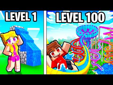 LEVEL 1 vs. LEVEL 100 WATERPARK! (Minecraft)