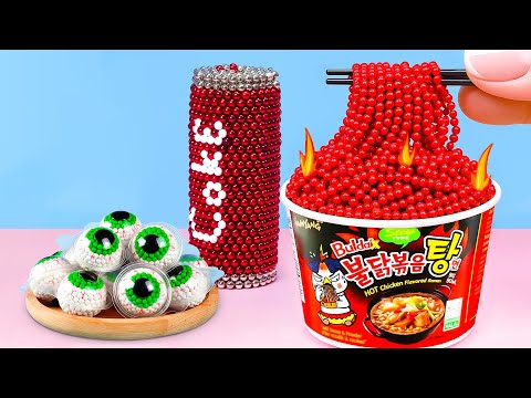 ASMR Stop Motion – Spicy Samyang Ramen and Eyeball Candy Made from Magnets!