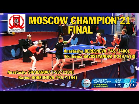 ЧЕМПИОНАТ МОСКВЫ 2021 ФИНАЛ BERESNEVA, SAVOSTYANOVA -  SHABANOVA, KORZUNOVA #tabletennis