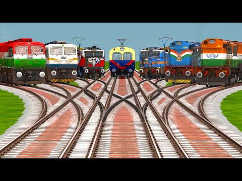 7️⃣ Colorful Trains Crossing At Diamond Railroad Tracks | Train Crossing Videos | train simulator 