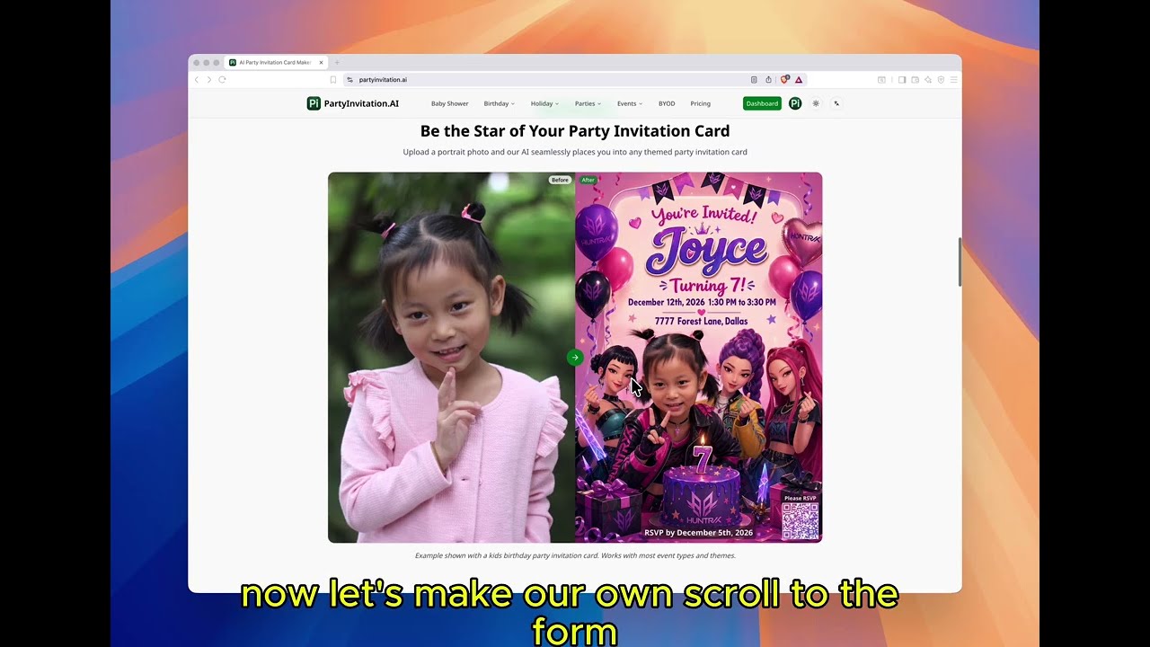 Watch how AI designs your party invitation card