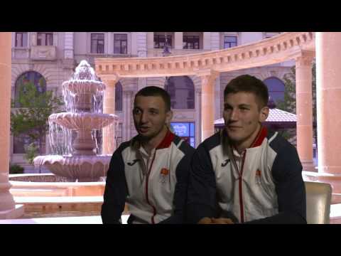 BESTAEV Otar and ZOLOEV Vladimir (KGZ) after their winning bronze medal in Judo