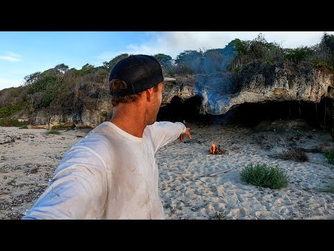 SOLO CAMPING IN A CAVE ON A DESERTED ISLAND with no food!