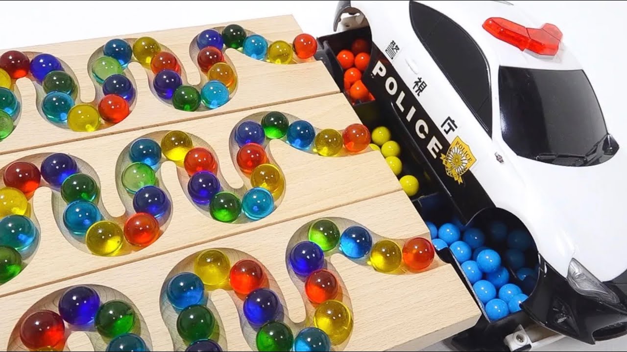 マーブルランレースASMR♪3列のHABAスロープ＆ミニカー。Marble run race ASMR♪ 3-row HABA slope & mini cars.