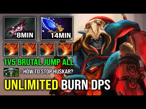 WTF 14Min Armlet + Scepter Brutal Burning Spear DPS 1v5 Hyper Carry Huskar Anti Gank Mid Dota 2