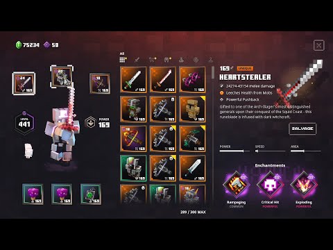 Minecraft Dungeons Heartstealer/Full Metal Armor/Imploding Crossbow Build Apoc+20 run
