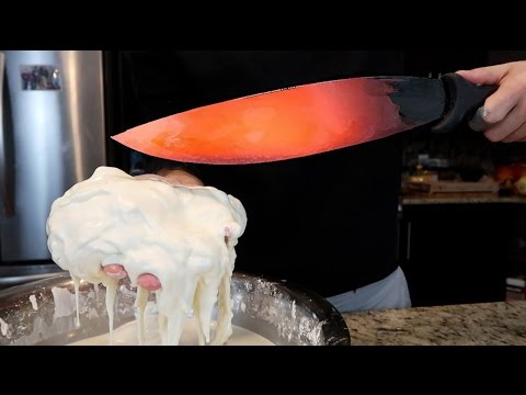 EXPERIMENT Glowing 1000 degree KNIFE VS OOBLECK (MACHETE DANGER ALERT)