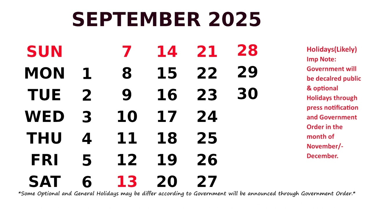 Calendar September 2025