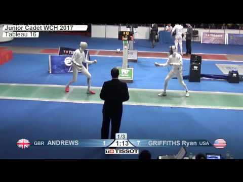 FE M E Individual Cadets Plovdiv BUL World Championships 2017 T16 04 green ANDREWS GBR vs GRIFFITHS