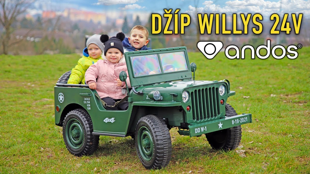 Třímístné elektrické autíčko džíp Willys 4x 120W/24V s 2.4G ovladačem, zelený (sestavené)