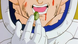 龍珠：貝吉塔瀕臨死亡，孫悟空拿出一顆仙豆，讓貝吉塔起死回生