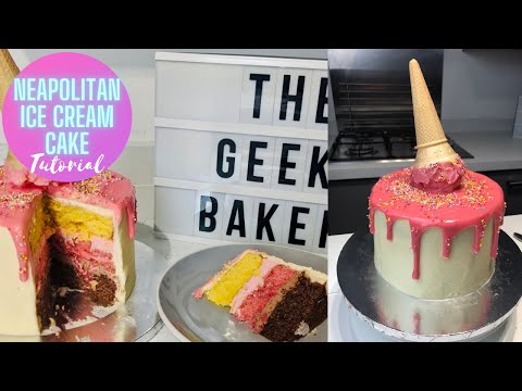 How to make a NEAPOLITAN ICE CREAM CAKE - tastes exactly like the ice cream! | THE GEEKY BAKER