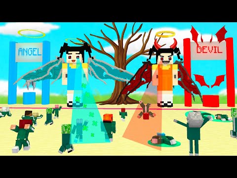 Monster School : Squid Game Doll Angel and Devil With Baby Zombie  - Minecraft Animation