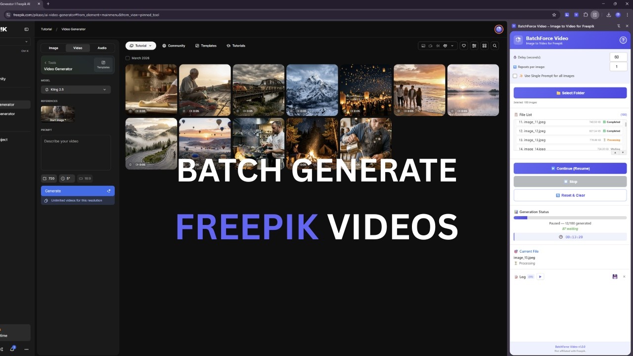 Batch Generate Videos with Freepik | BatchForce Video Tutorial
