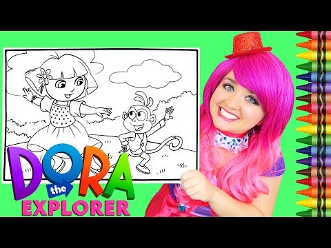 Coloring Dora The Explorer & Boots GIANT Coloring Book Page Crayola Crayons | KiMMi THE CLOWN Video