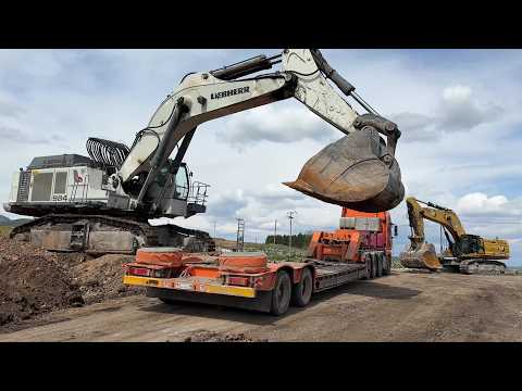 Transport Giant Excavators: Loading Liebherr 984, CAT 395 & 385C with MAN TGX-Sotiriadis/Labrianidis