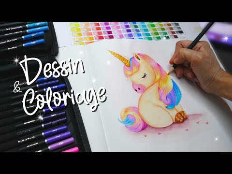 COMMENT DESSINER UNE LICORNE KAWAII FACILEMENT - COLORIAGE ADULTE