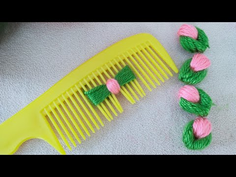 Superb Woolen Flower Making Trick Using Hair Comb - Hand Embroidery Amazing Flower - Sewing Hack