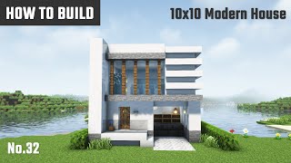 マイクラ建築：おしゃれでモダンな白い家の作り方。ガレージ付き。10x10ブロックで簡単に。No.32【Minecraft】