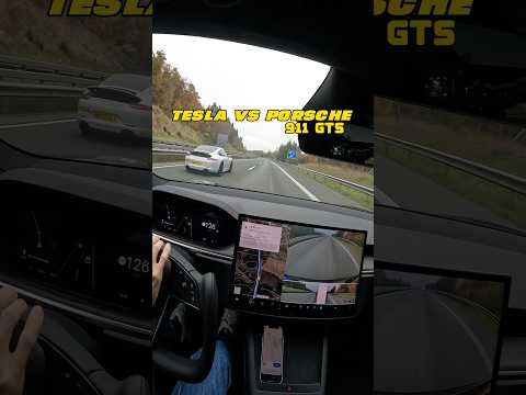 Cheapest Tesla Model S vs Porsche 911 GTS on German autobahn! Tesla 🪫 20%