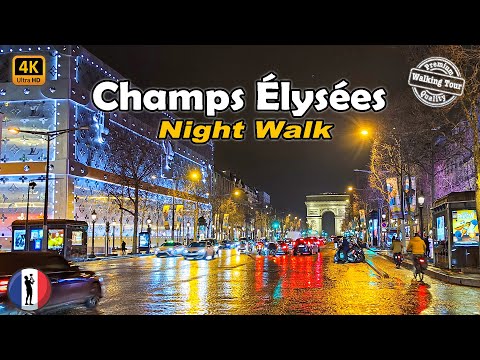 🇫🇷 Champs-Élysées After Dark: Paris Evening Walking Tour! France 4K-60fps