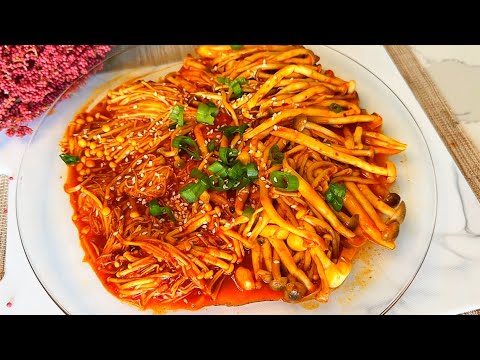 Spicy Enoki Mushrooms RECIPE 🔥(Korean dish in MUKBANGS)