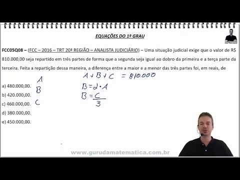 FCC05Q08 - FCC - 2016 - TRT 20ª REGIÃO - EQUAÇÕES DO 1º GRAU (www.gurudamatematica.com.br)