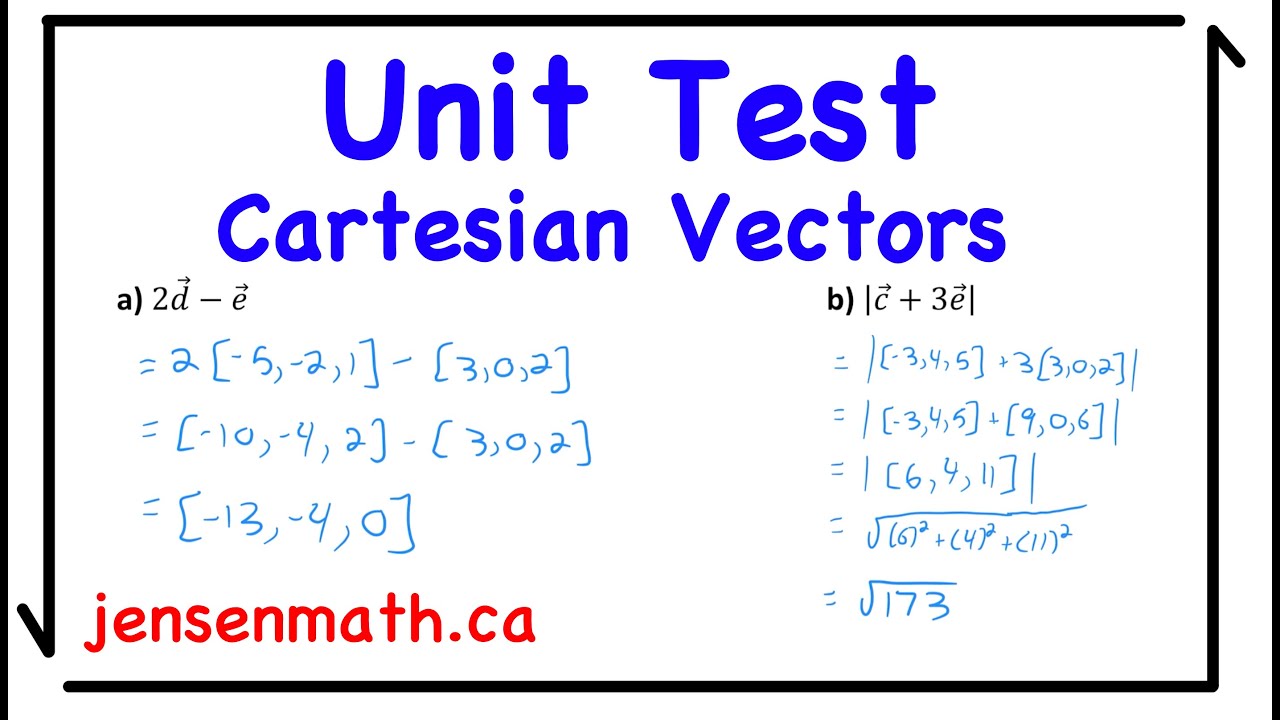 Cartesian Vectors UNIT TEST Solutions | Grade 12 Calculus & Vectors | jensenmath.ca