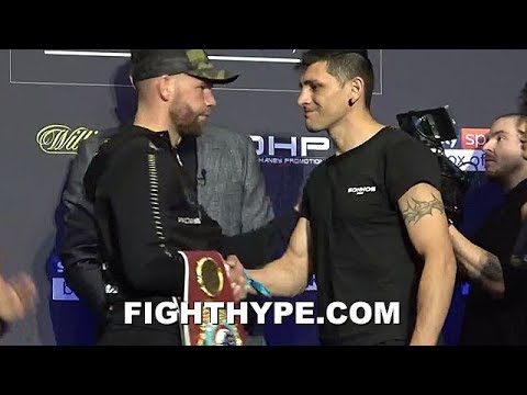 BILLY JOE SAUNDERS SIZES UP MARCELO ESTEBAN COCERES AT FINAL FACE OFF