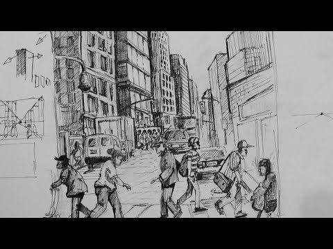 Pen Ink Drawing Tutorials | How to draw a busy city Scene